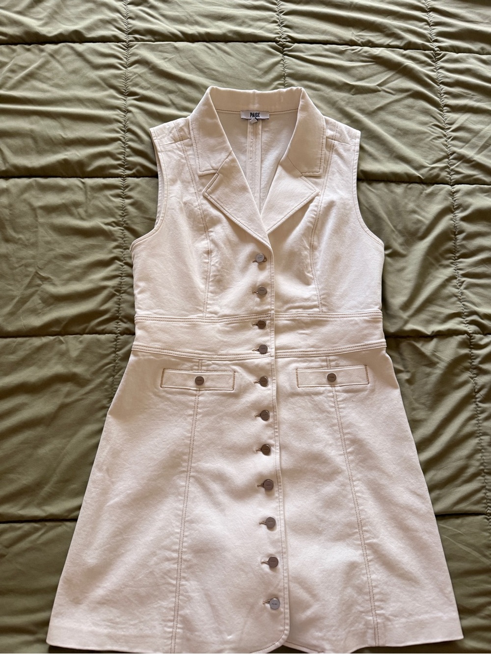 PAIGE Cream Sleeveless Button-Front Mini Dress